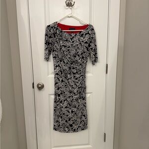 Connected Apparel Black and White Floral Midi Dress